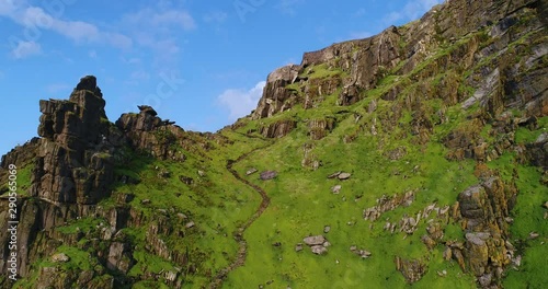 Steep cliffs on Skellig Michael, aerial