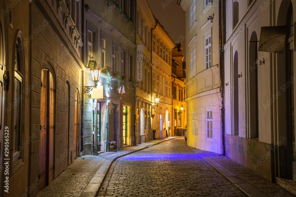 PRAGUE, CZECH REPUBLIC - OCTOBER 17, 2018: The aisle of Old Town at the night.