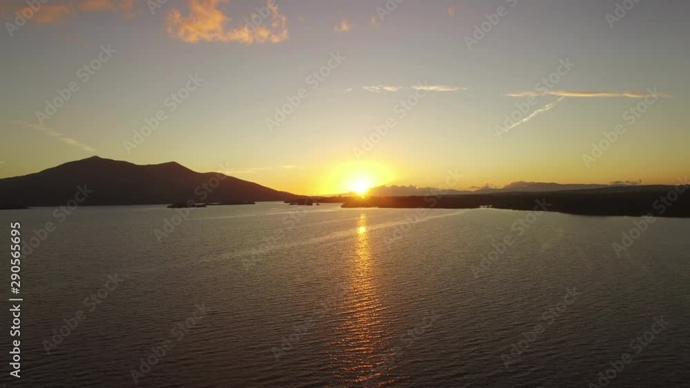 Sunset over Lough Lene in Ireland, wide aerial Sunset over Lough Lene in Ireland, wide aerial