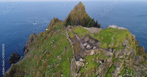 Skellig Michael ruins, wide aerial
