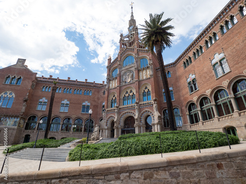 Spain  may 2019  Hospital de la Santa Creu i Sant Pau - modernist building by famous architect Lluis Domenech i Montaner. Architecture of Barcelona inscribed on UNESCO World Heritage List.