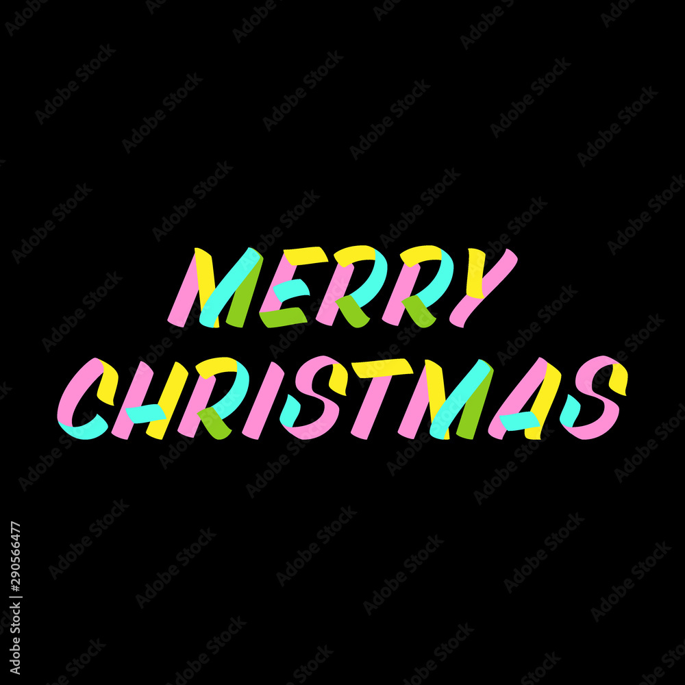 Obraz premium Merry Christmas and New Year typography set of brush sign lettering. Celebration card design elements on black background. Holiday lettering templates for greeting cards, overlays, posters
