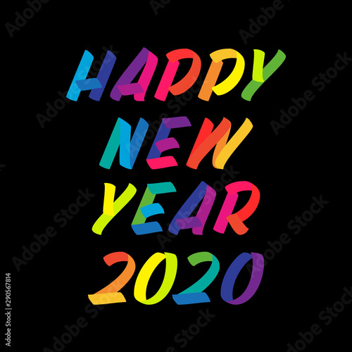 New Year typography rainbow LGBT brush sign lettering. Celebration 2020 card design elements on black background