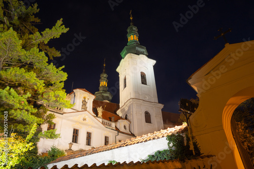 Photography Prague - The facade of Strahov monastery at dusk.