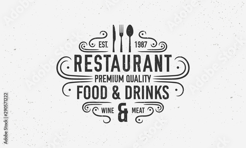 Vintage restaurant logo template. Retro emblem for restaurant. Restaurant menu design with ornaments. Vector illustration
