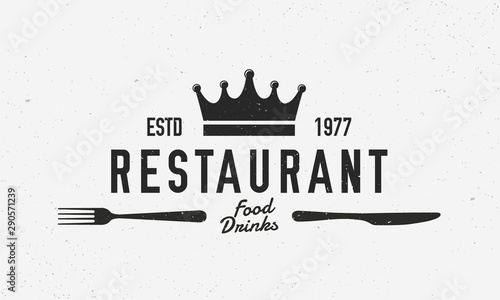 Restaurant vintage logo. Restaurant template logo with fork and knife . Modern design poster. Label, badge, poster for cafe, bar, lounge, restaurant. Vector illustration