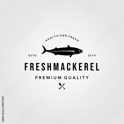 mackerel fish logo hipster vintage label emblem vector seafood illustration