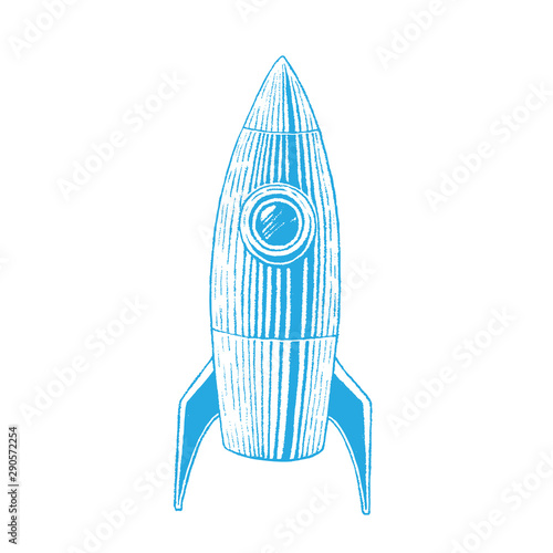 Blue Ink Sketch of Rocket Illustration photo