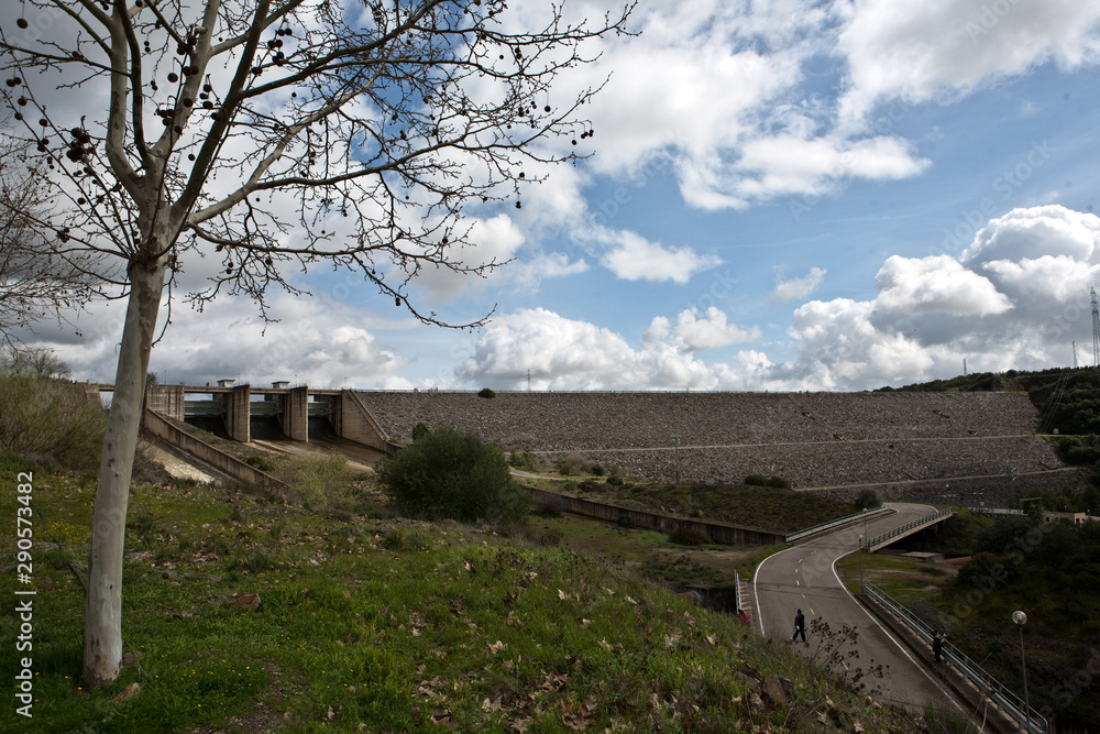 Spillway in the reservoir San Rafael de Navallana, near Cordoba province, Andalusia, Spain