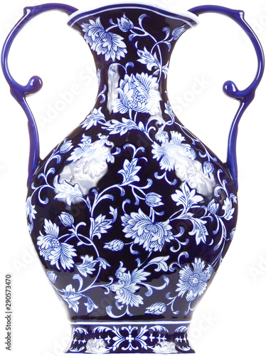 Εκτύπωση καμβά Blue and white decorative porcelain vase isolated