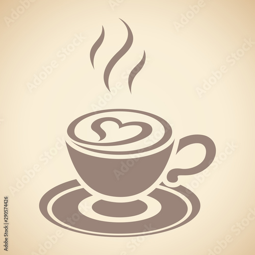 Brown Cappuccino Icon with Heart isolated on a Beige Background Illustration