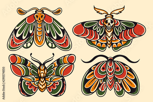 Moth hand drawing old school tattoo.