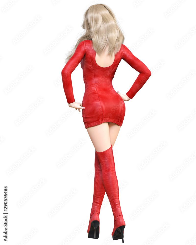 Beautiful woman in short leather dress and long boots. Beautiful woman in short leather dress and long boots.