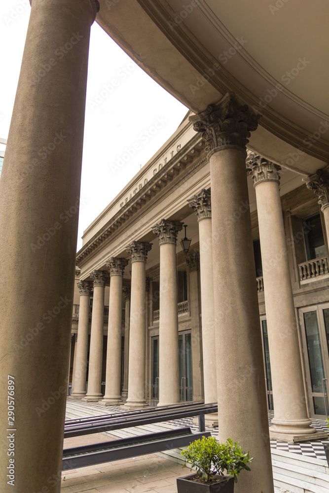 Famous Colonnade of Theater Solis in Montevideo, one of the oldest in Latin America. Montevideo, Uruguay