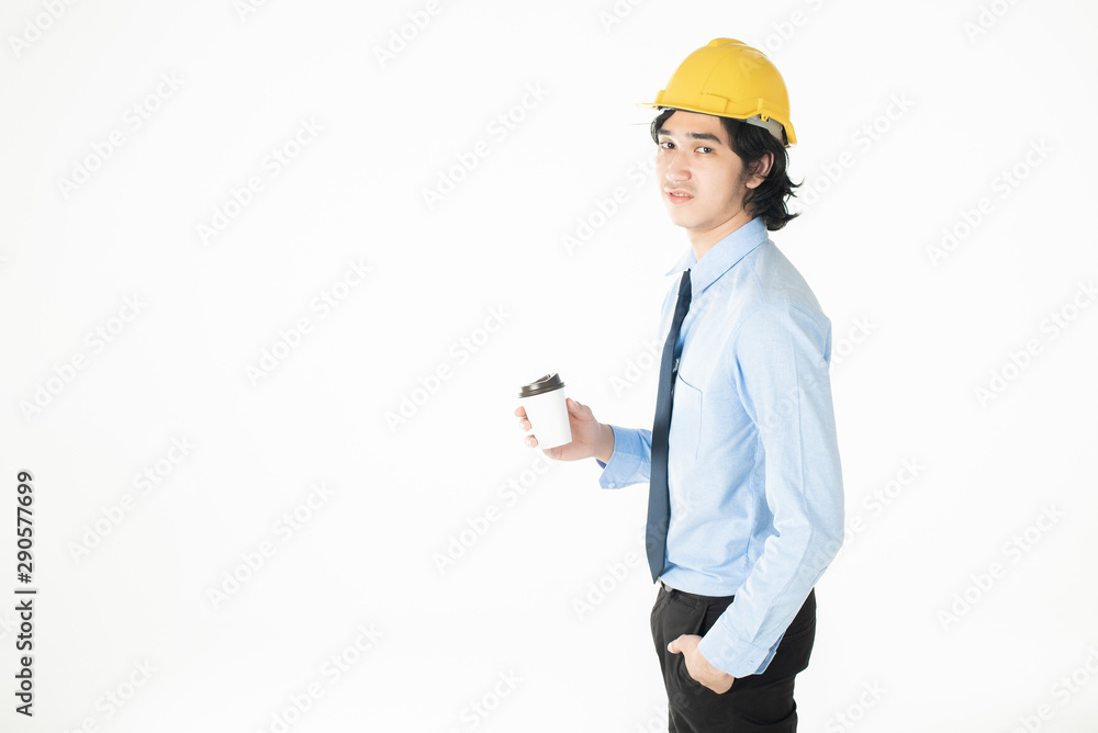 Portrait of Caucasian handsome engineering man is confident on white background Portrait of Caucasian handsome engineering man is confident on white background
