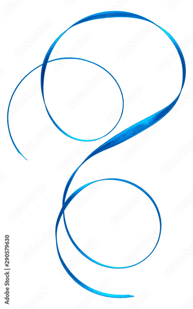 Shiny satin ribbon in blue color isolated on white background close up .Ribbon image for decoration design.