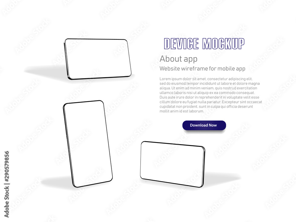 Smartphone frame less blank screen, rotated position. Smartphone from different angles. Mockup generic device. Vector smartphones set.Template for infographics or presentation 3D realistic phones. Smartphone frame less blank screen, rotated position. Smartphone from different angles. Mockup generic device. Vector smartphones set.Template for infographics or presentation 3D realistic phones.