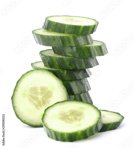 Cucumber slices  isolated on white background cutout