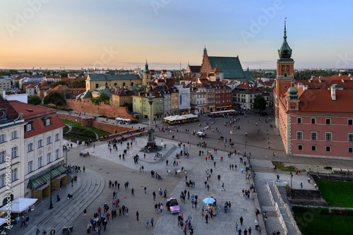 Panorama of Royal Castle in Warsaw during sunset
