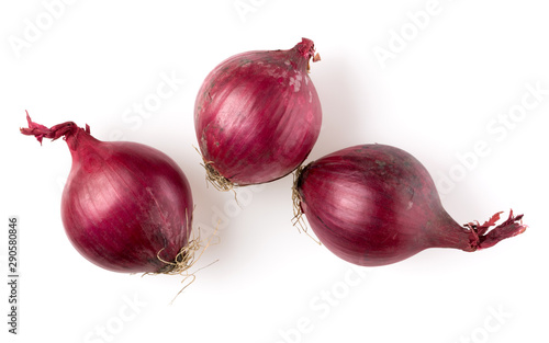 red onions isolated on white background cutout, top view