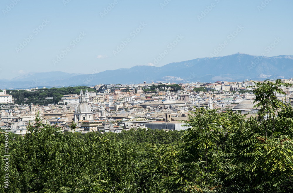 Views of Rome from the viewpoint on the Giannicolos walk daylight