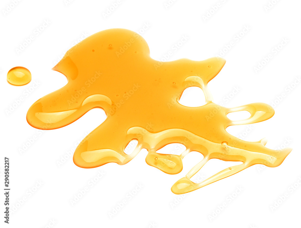 Sweet honey drips isolated on white background. Syrup droplet, nectar drops.