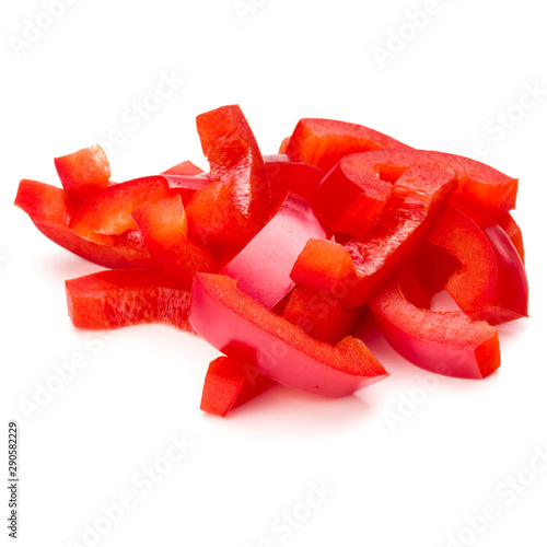 Red sweet bell pepper sliced strips isolated on white background cutout