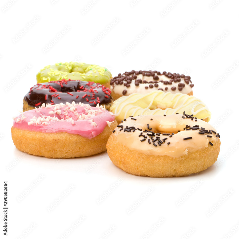 Delicious doughnuts isolated on white background Delicious doughnuts isolated on white background