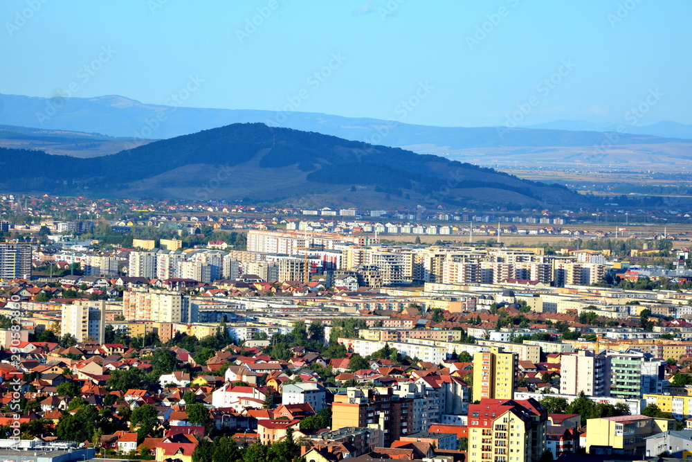 Aerial view of the city Brasov, in the center of Transylvania, Romania