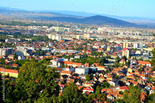 Aerial view of the city Brasov, in the center of Transylvania, Romania © svlase