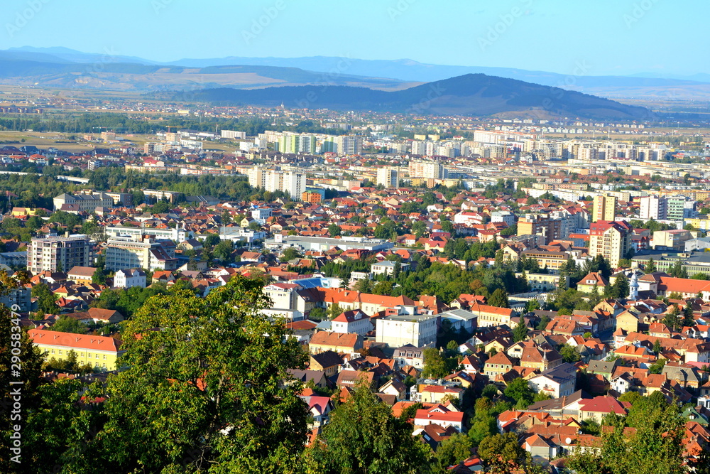 Aerial view. Racadau cvartal in south of the city Brasov, Transylvania. Typical urban landscape. Brasov is the center of Romania