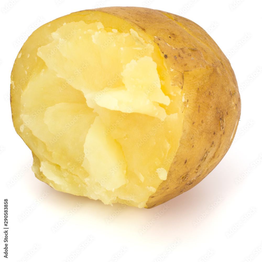 one boiled peeled potato half isolated on white background cutout one boiled peeled potato half isolated on white background cutout