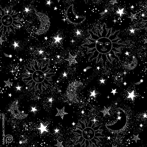 Space Galaxy constellation seamless pattern print could be used for textile, zodiac star yoga mat, phone case