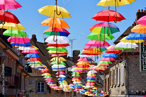 Les Andelys; France - july 2 2019 : umbrellas in a street photo