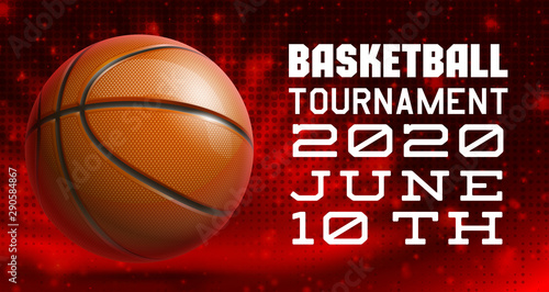 Basketball modern sports poster design banner with 3d realistic shiny ball. Basketball tournament Illustration banner logo realistic orange ball. posters design flyer set Playoff championship template