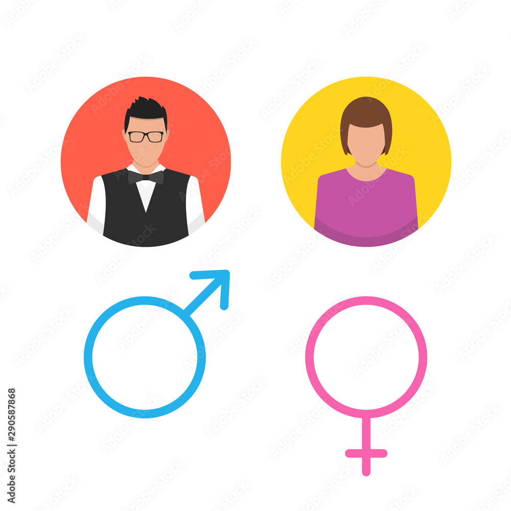 Male and female icon set. Man and woman user avatar. Vector flat design style.