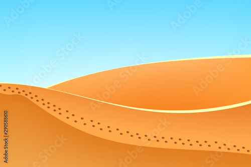 Nature at noon. Beautiful desert with footsteps. Outdoor vector illustration design. Beautiful landscape.