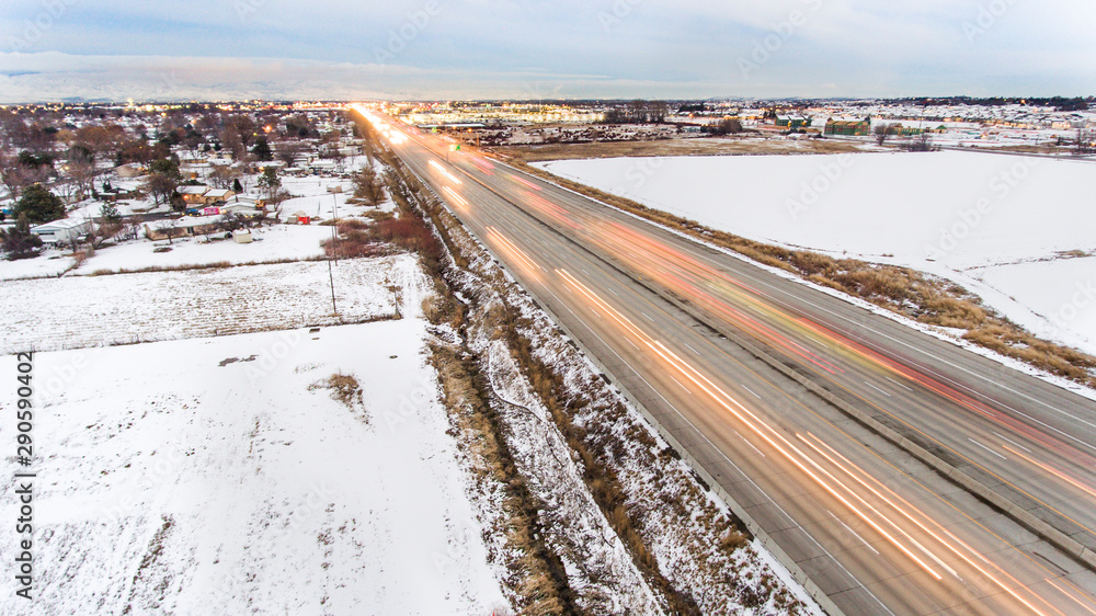 moving traffic on the freeway as shot from a drone moving traffic on the freeway as shot from a drone