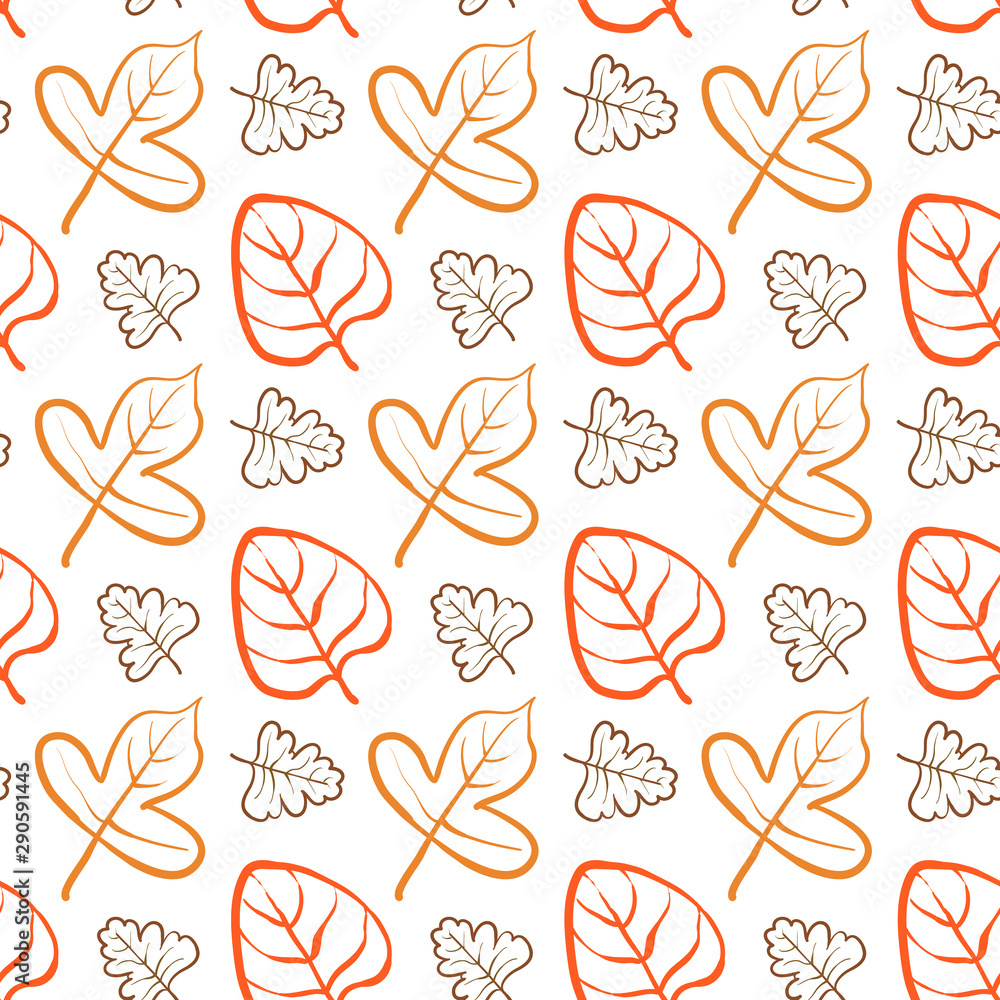 vector seamless pattern with autumn leaves in different shapes and colors drawn by line vector seamless pattern with autumn leaves in different shapes and colors drawn by line
