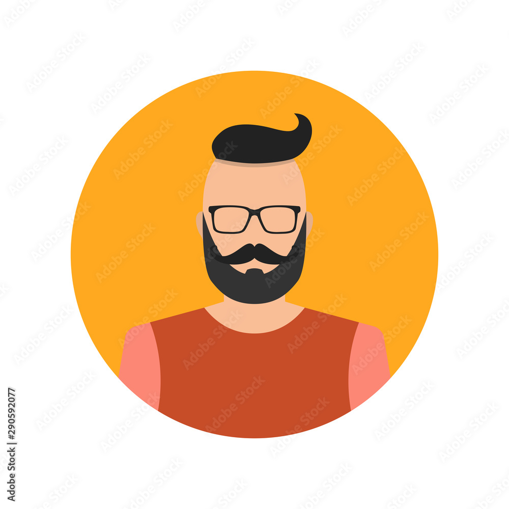 Male face avatar on white background. Flat cartoon style. Vector illustration.