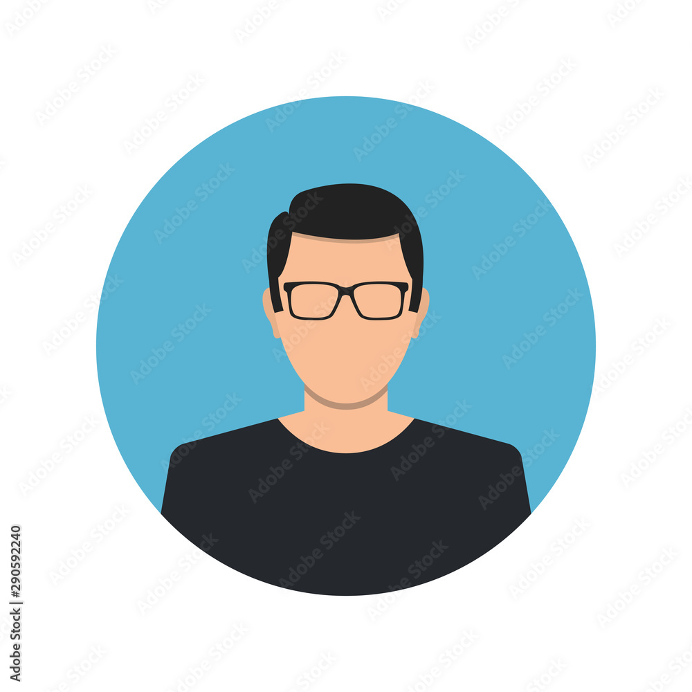 Male face avatar on white background. Flat cartoon style. Vector illustration.