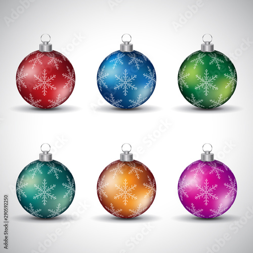 Colorful Glossy Christmas Balls with Snowflake Design - Style 1 Illustration