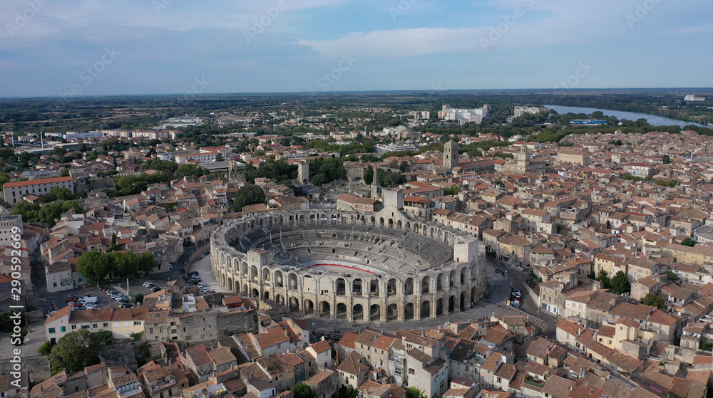 Arenas of Arles roman amphitheater Aerial video