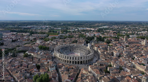 Arenas of Arles roman amphitheater Aerial video