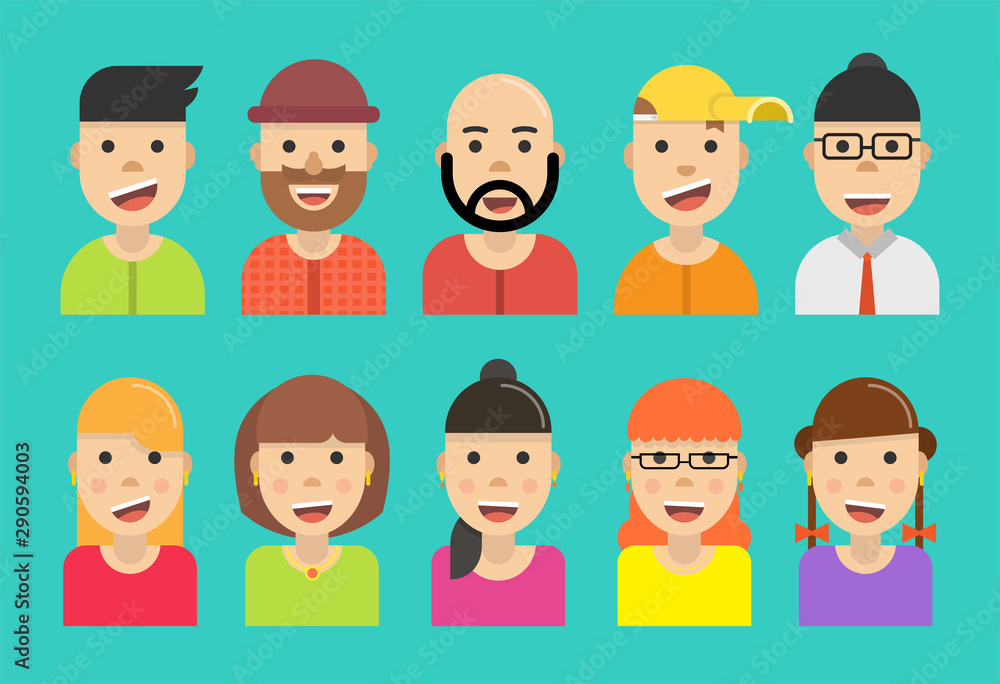 Avatar set icons. Flat cartoon style. Vector illustration. Avatar set icons. Flat cartoon style. Vector illustration.
