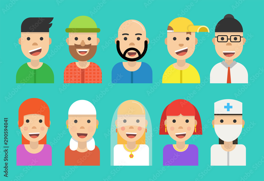 Avatar set icons. Flat cartoon style. Vector illustration. Avatar set icons. Flat cartoon style. Vector illustration.