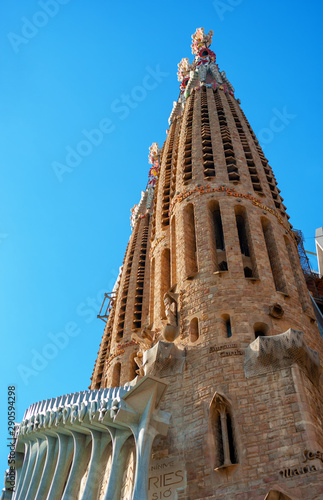 Barcelona, Spain - August 3, 2017: Sagrada Familia - exterior of Sagrada familia designed by Gaudi.