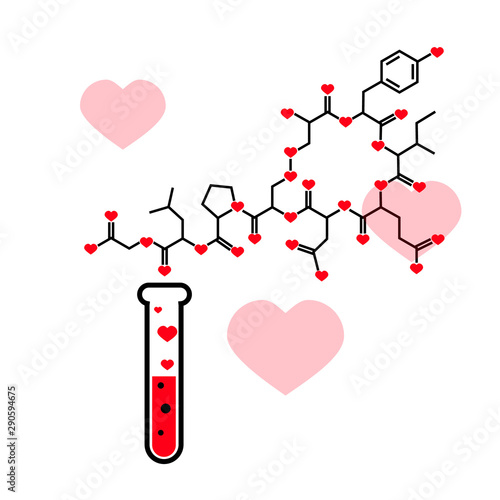 Chemical tube and oxytocin vector icon, chemistry of love photo