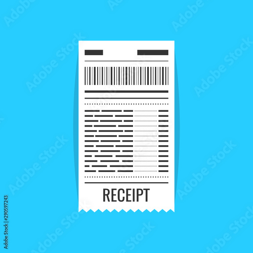 Receipt icon. Invoice sign. Bill atm template or restaurant paper financial check. Vector illustration.