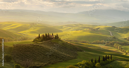 Spring panorama of the most beautiful area in Tuscany, Val d'Orcia Valley photo